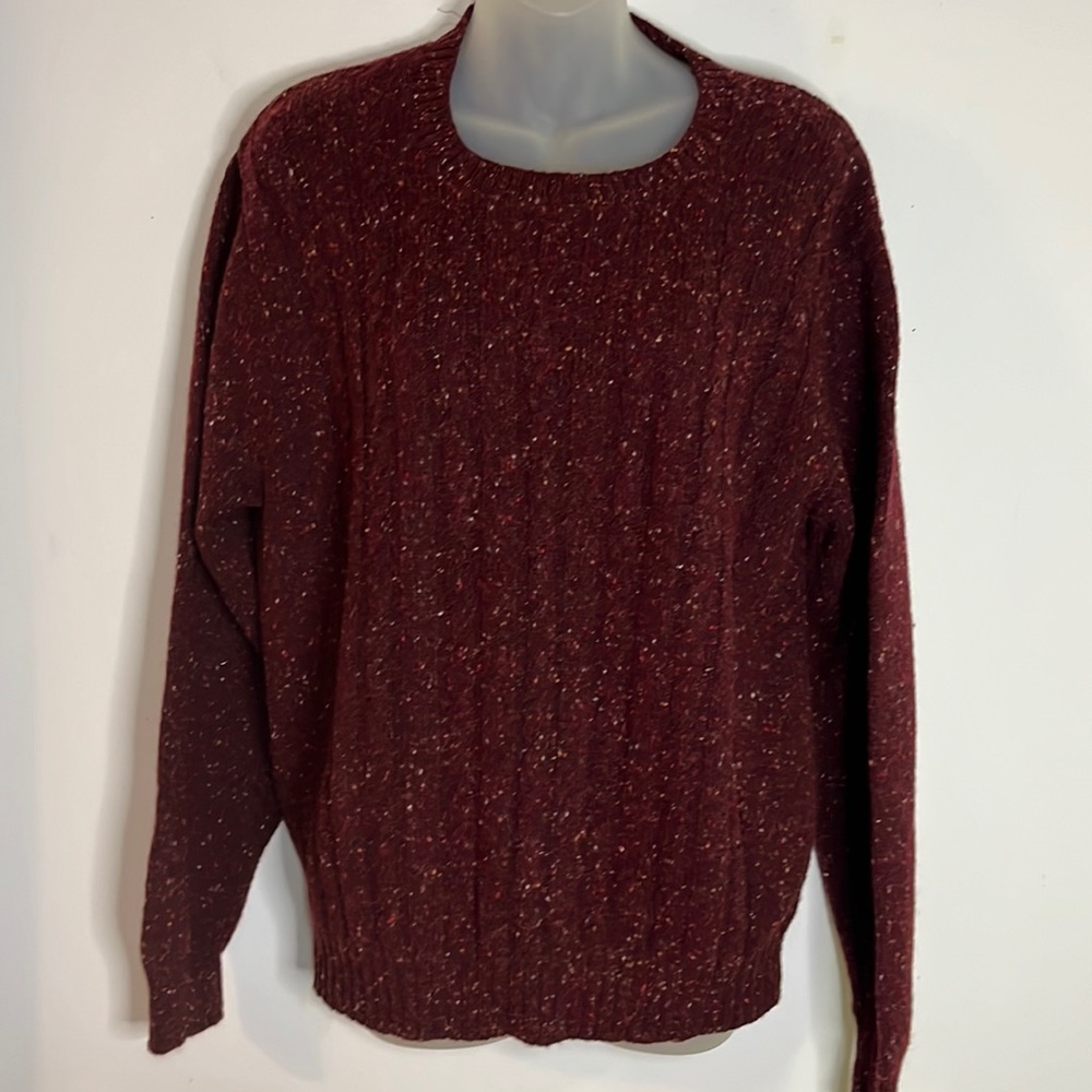 Jantzen Vintage Tweed Cable Knit Fisherman Crew Neck Pullover Sweater M